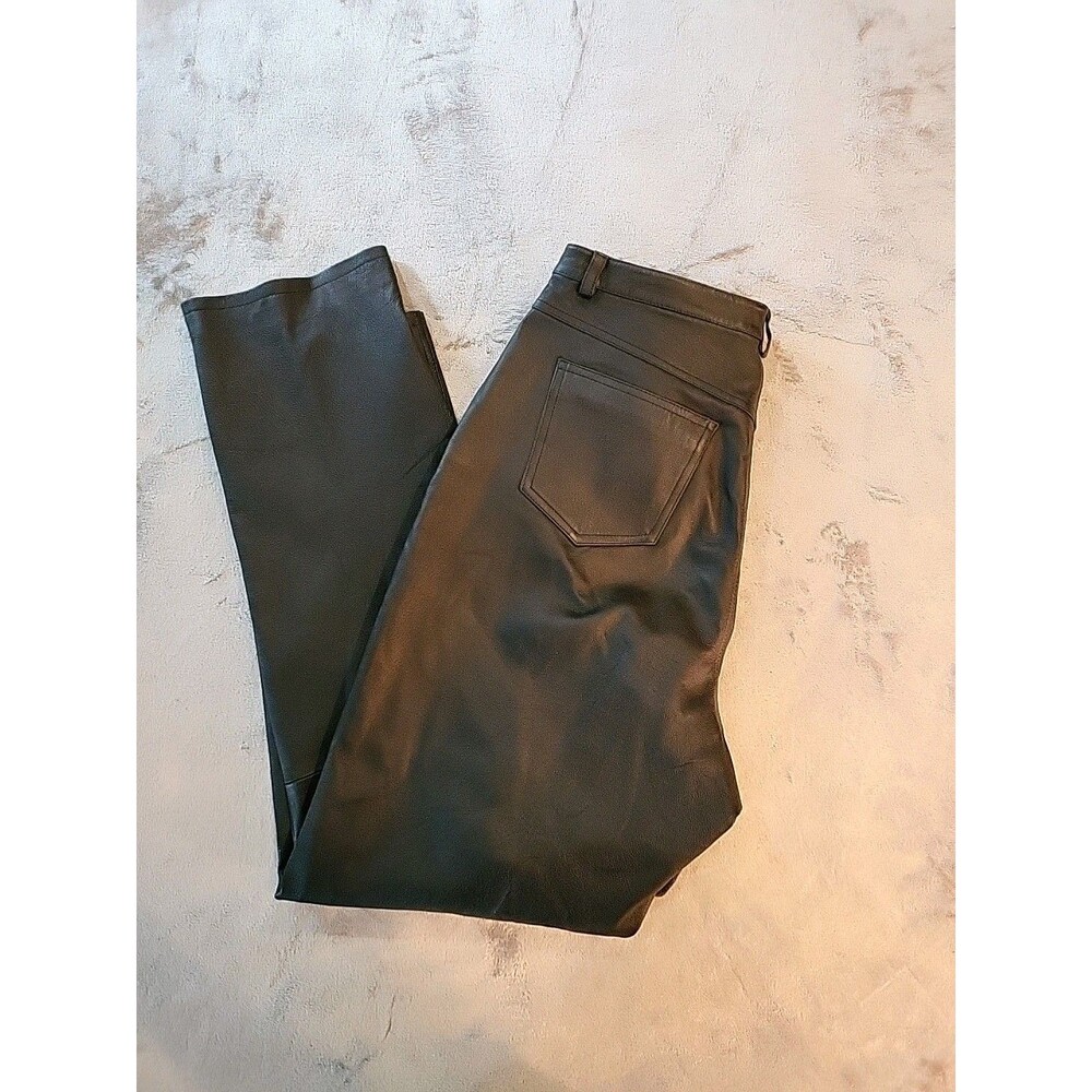VTG Bagatelle High Rise Leather Pants Womens Sz 16 Straight Leg Lined Black Moto - Picture 11 of 11